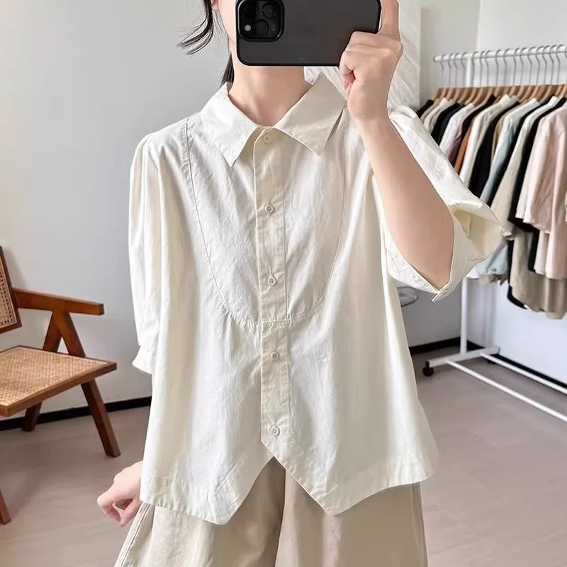 Femme Summer Korean Fashion Button Solid Color Polo Collar Women Shirts Simplicity Elegant All-match Split Fork Short Sleeve Top
Femme Summer Korean Fashion Button Solid Color Polo Collar Women Shirts Simplicity Elegant All-match Split Fork Short Sleeve Top