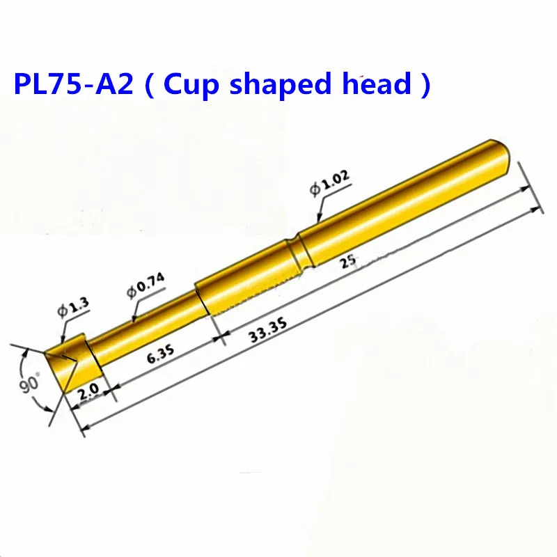 100PCS/Pack Spring Test Pin PL75-A2 Cup Shaped Head Outer Diameter 1.02mm Length 33.35mm Used For ICT Testing
100PCS/Pack Spring Test Pin PL75-A2 Cup Shaped Head Outer Diameter 1.02mm Length 33.35mm Used For ICT Testing