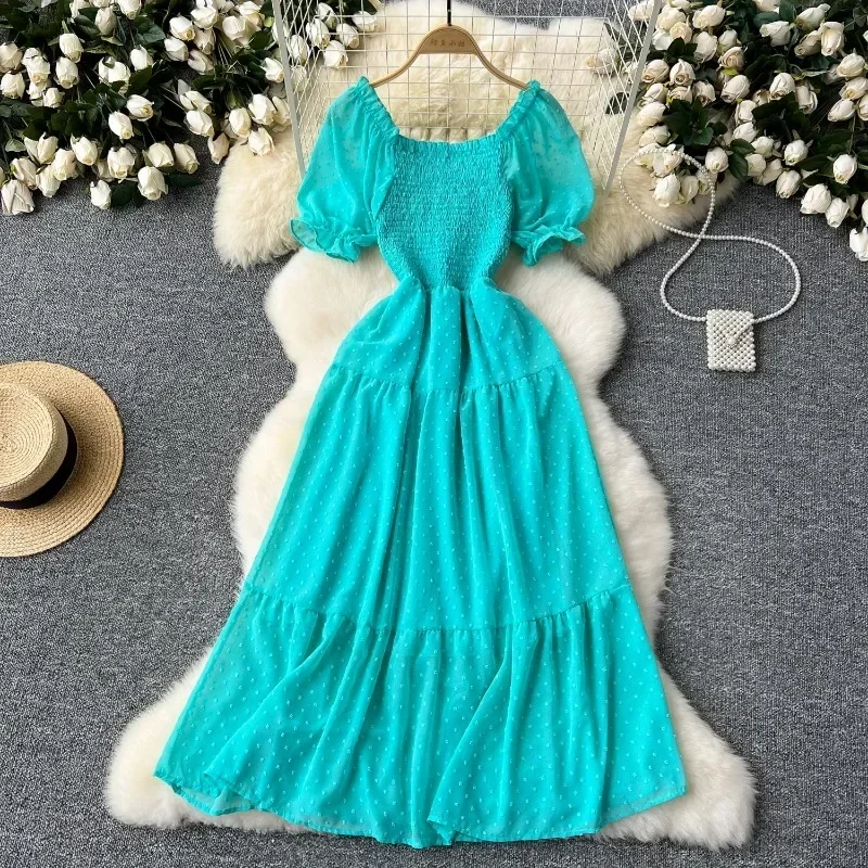 A-line Chic Casual Beach Vacation Women Summer Long Dresses French Vintage Off Shoulder Slash Neck Puff Sleeve Ruffle Dress
A-line Chic Casual Beach Vacation Women Summer Long Dresses French Vintage Off Shoulder Slash Neck Puff Sleeve Ruffle Dress
