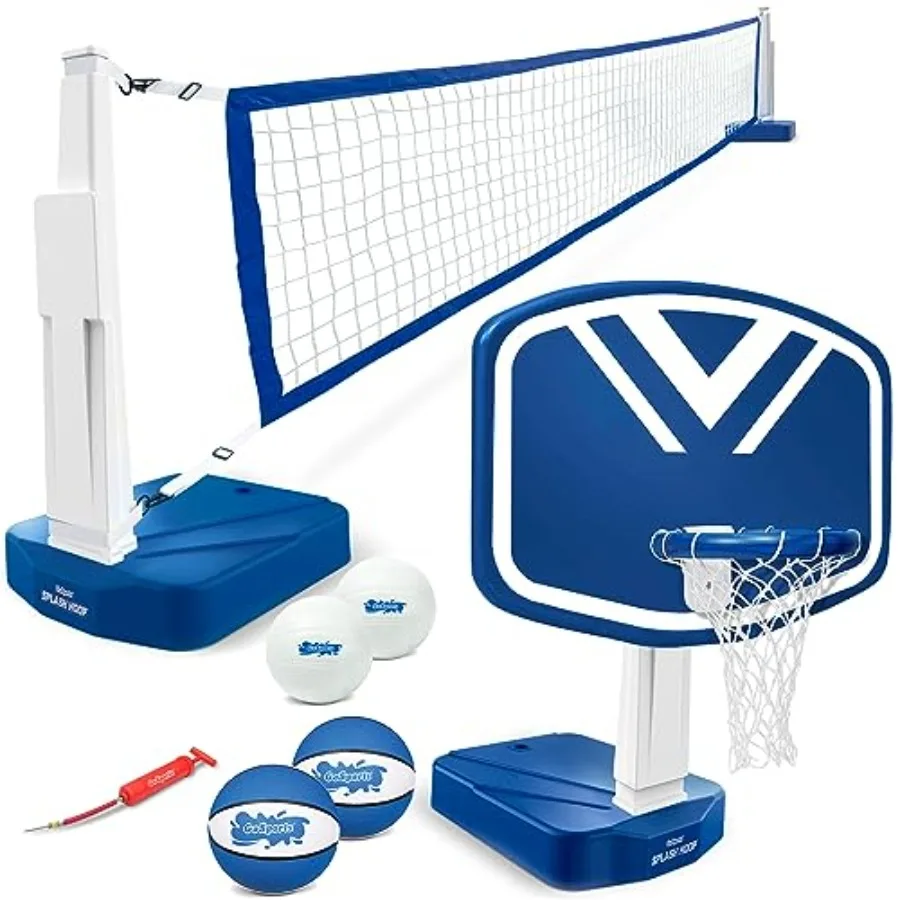 Splash Hoop 2-in-1 Pool Basketball Hoop Volleyball Net Game Set for backyard pools, durable PVC frame, blue and white, adjustab
Splash Hoop 2-in-1 Pool Basketball Hoop Volleyball Net Game Set for backyard pools, durable PVC frame, blue and white, adjustab