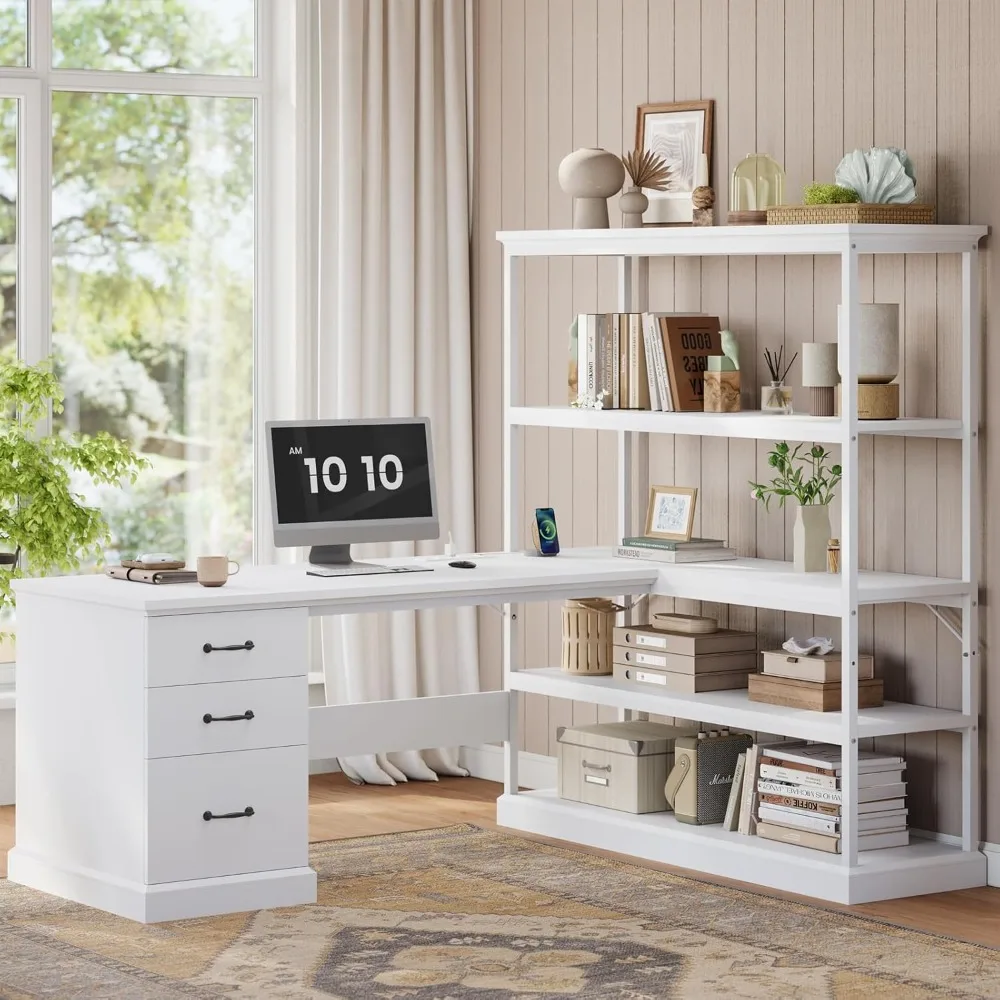 Farmhouse 57.1" L Shaped Desk with Drawers, Home Office Desk with Storage Shelves, L Shaped Computer Desk with File Drawer & Bo
Farmhouse 57.1" L Shaped Desk with Drawers, Home Office Desk with Storage Shelves, L Shaped Computer Desk with File Drawer & Bo