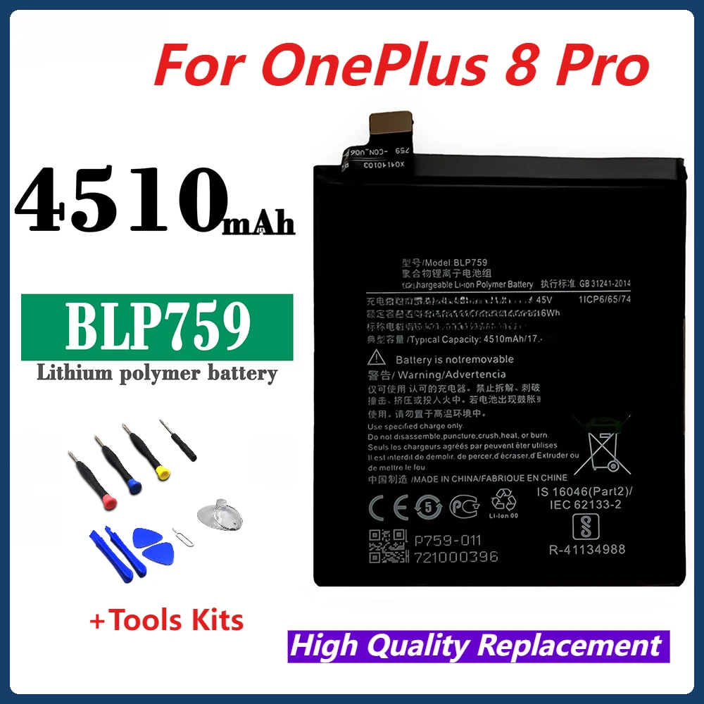 Новый BLP759 4510 мАч, высококачественный сменный аккумулятор для Oneplus 8 Pro, аккумуляторы для мобильных телефонов + наборы инструментов
Новый BLP759 4510 мАч, высококачественный сменный аккумулятор для Oneplus 8 Pro, аккумуляторы для мобильных телефонов + наборы инструментов