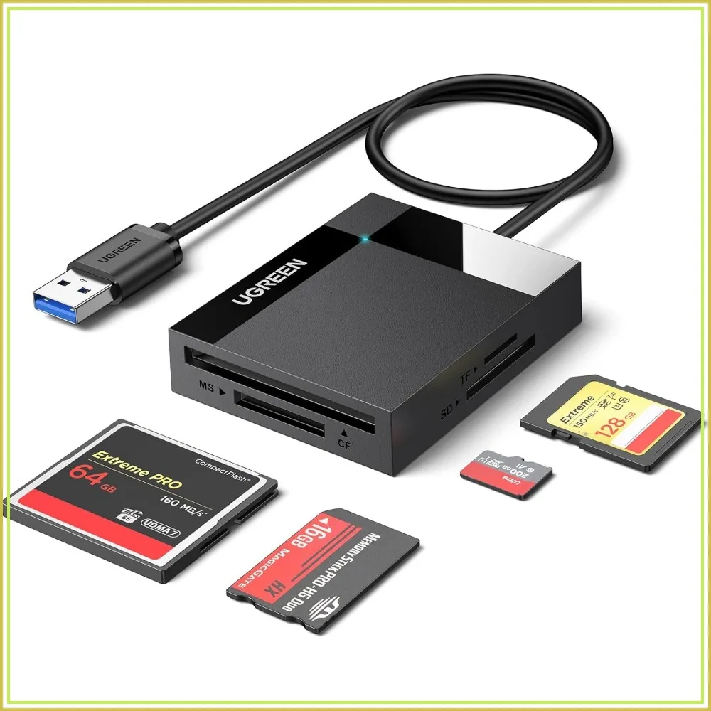 SD Card Reader USB 3.0 Hub Adapter 5Gbps Read 4 Cards Simultaneously CF TF SDXC SDHC MMC Micro SD UHS-I Black
SD Card Reader USB 3.0 Hub Adapter 5Gbps Read 4 Cards Simultaneously CF TF SDXC SDHC MMC Micro SD UHS-I Black