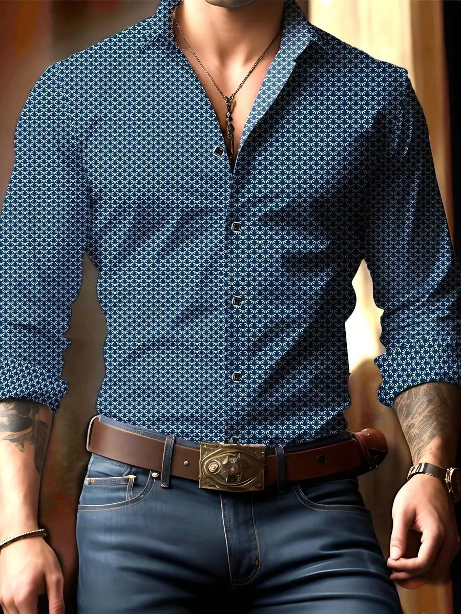 Men's Blue Geometric Print Long Sleeve Shirt, Regular Fit, Stretch Cotton Blend, Casual Wear
Men's Blue Geometric Print Long Sleeve Shirt, Regular Fit, Stretch Cotton Blend, Casual Wear