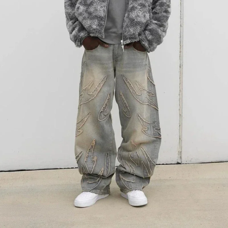 Retro Hip Hop Loose Men JeansEmbroidered Denim Split Fur Edge Pants Men and Women Punk Casual Pants
Retro Hip Hop Loose Men JeansEmbroidered Denim Split Fur Edge Pants Men and Women Punk Casual Pants