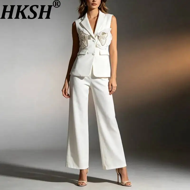 HKSH Women Office Lady Two-piece Set Beaded Ruffled High-end Sleeveless Blazer Waistcoat Wide Leg Pants Luxury Chic Suit HK22710
HKSH Women Office Lady Two-piece Set Beaded Ruffled High-end Sleeveless Blazer Waistcoat Wide Leg Pants Luxury Chic Suit HK22710