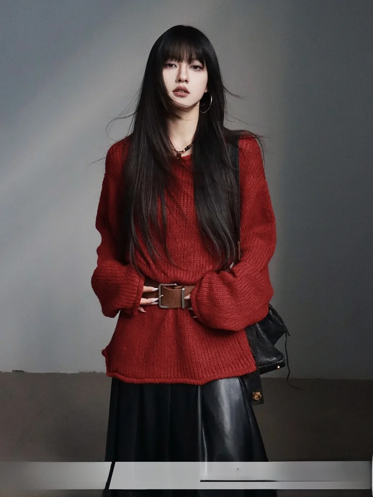 Loose Red Knitted Sweater Women's Autumn Winter New Sle Durable Thi Yarn Hollow out Design Comfortable Breathable Top
Loose Red Knitted Sweater Women's Autumn Winter New Sle Durable Thi Yarn Hollow out Design Comfortable Breathable Top