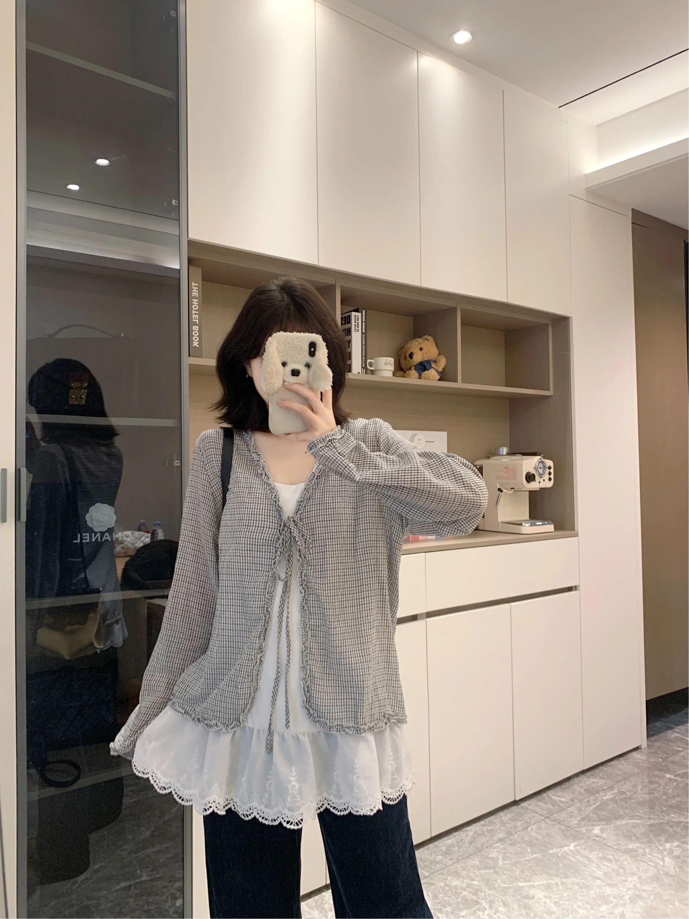 plus Size Fashionable Lace Trim Belted Long Sleeve Plaid Cardigan Top And Vest Two Piece Set for Women
plus Size Fashionable Lace Trim Belted Long Sleeve Plaid Cardigan Top And Vest Two Piece Set for Women