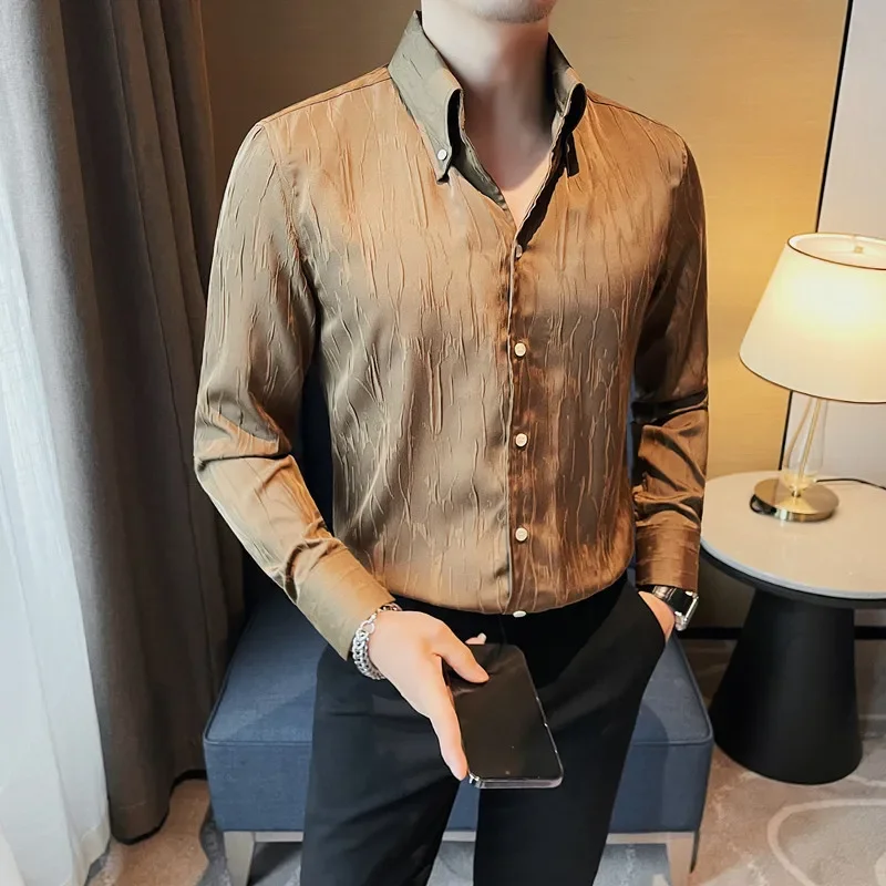 Luxury Autumn 3D Pleated Shirt for Men Long Sleeve Slim Lapel Shirts High-quality Casual Business Dress Shirts Men Clothing 2023
Luxury Autumn 3D Pleated Shirt for Men Long Sleeve Slim Lapel Shirts High-quality Casual Business Dress Shirts Men Clothing 2023
