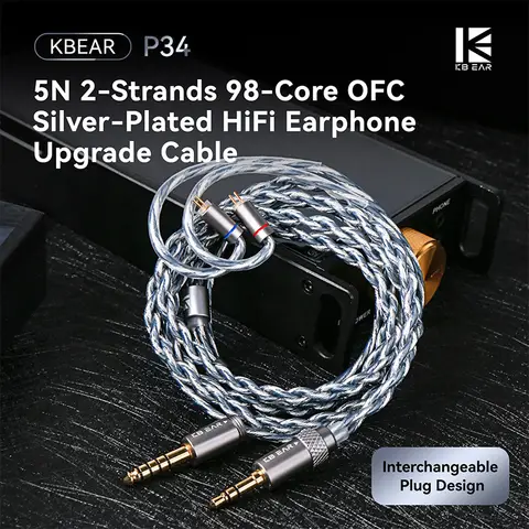 Cable de actualización de auriculares KBEAR P34 5N 2 hebras 98 núcleos OFC diseño de enchufe intercambiable chapado en plata 3,5/4,4 para MK3