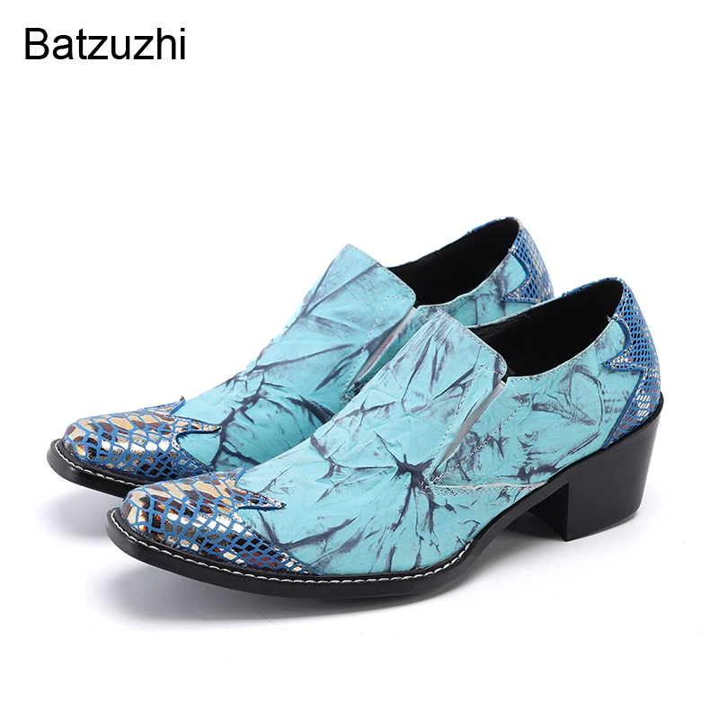 Batzuzhi Luxury Handmade Men's Shoes Pointed Toe Blue Genuine Leather Dress Shoes Men 6.5cm High Heels for Party and Wedding!
Batzuzhi Luxury Handmade Men's Shoes Pointed Toe Blue Genuine Leather Dress Shoes Men 6.5cm High Heels for Party and Wedding!