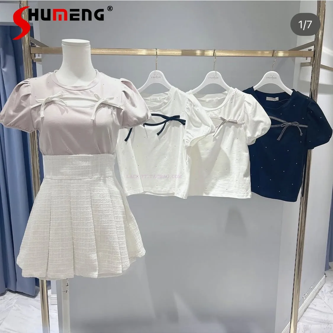 Japanese Elegant Gentle Round Neck Bubble Sleeve Hollow Split Bow Diamond Sweet Versatile Slim Short T-shirts Tops Women Summer
Japanese Elegant Gentle Round Neck Bubble Sleeve Hollow Split Bow Diamond Sweet Versatile Slim Short T-shirts Tops Women Summer