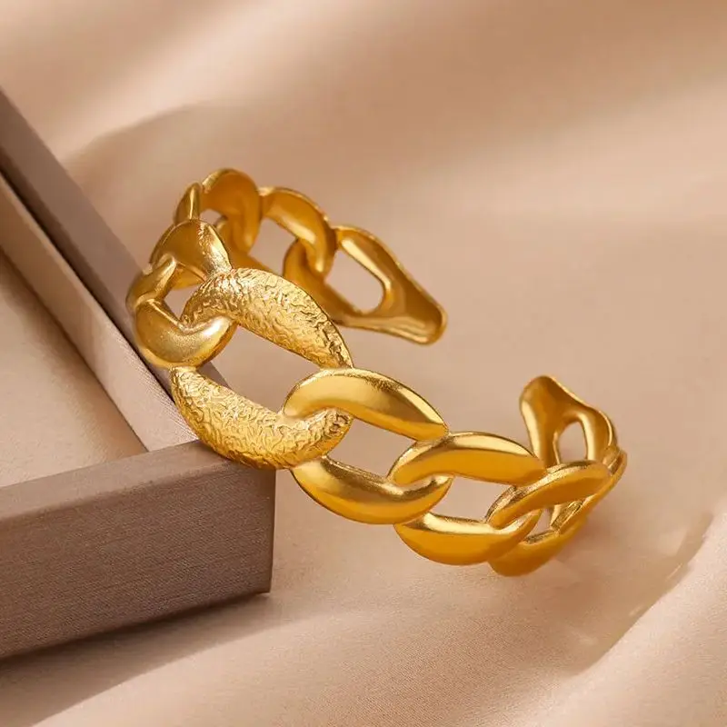 Chunky Cuban Chain Bangles Bracelet for Women Stainless Steel Luxury Gold Color Cuff Bracelet femme Vintage Wedding Jewelry Gift
Chunky Cuban Chain Bangles Bracelet for Women Stainless Steel Luxury Gold Color Cuff Bracelet femme Vintage Wedding Jewelry Gift