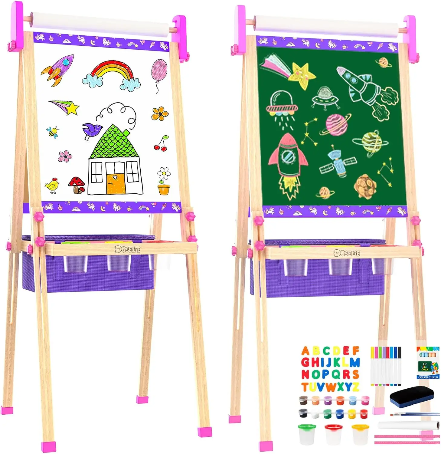Double Sided Art Easel for Kids 4-8 with Paper Roll and Supplies, Adjustable Wood Drawing Board for Boys Girls, Educational Toy Gift
Double Sided Art Easel for Kids 4-8 with Paper Roll and Supplies, Adjustable Wood Drawing Board for Boys Girls, Educational Toy Gift