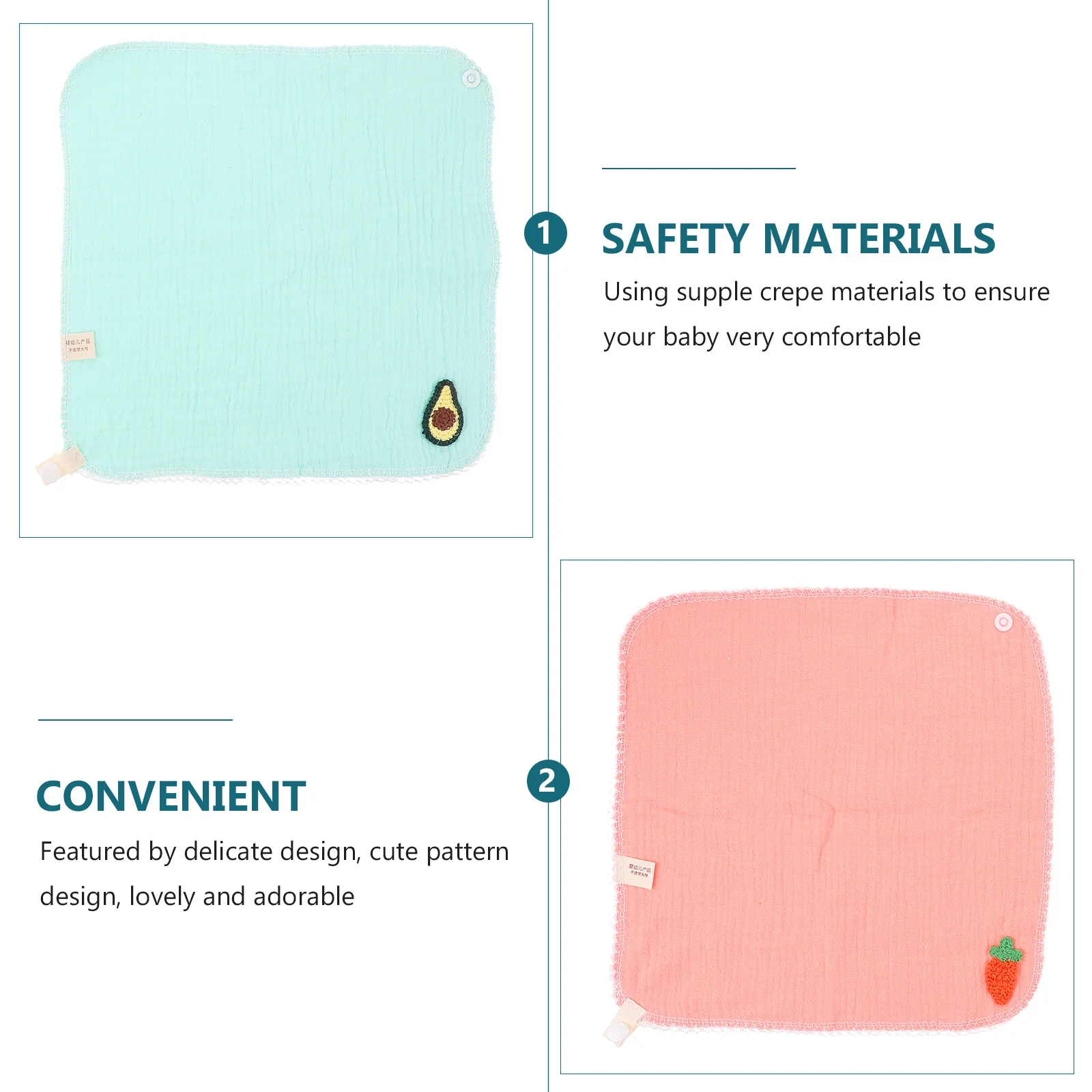 2 шт., слюнявчики для малышей, креповый материал, безопасный для детской кожи, легкий портативный милый дизайн для прогулок и прорезывания зубов
2 шт., слюнявчики для малышей, креповый материал, безопасный для детской кожи, легкий портативный милый дизайн для прогулок и прорезывания зубов