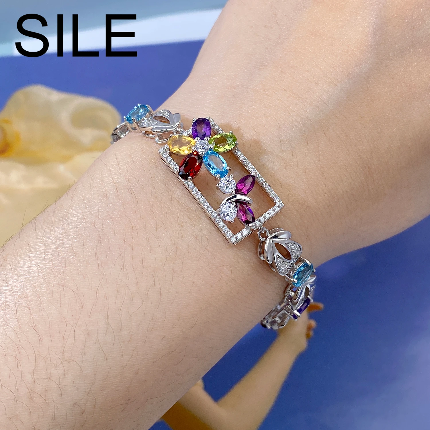 SILE Fashion Natural Colorful Crystal Flower Bracelets For Women Real Pure S925 Silver Fine Jewelry Party Birthday Wedding Jewel
SILE Fashion Natural Colorful Crystal Flower Bracelets For Women Real Pure S925 Silver Fine Jewelry Party Birthday Wedding Jewel