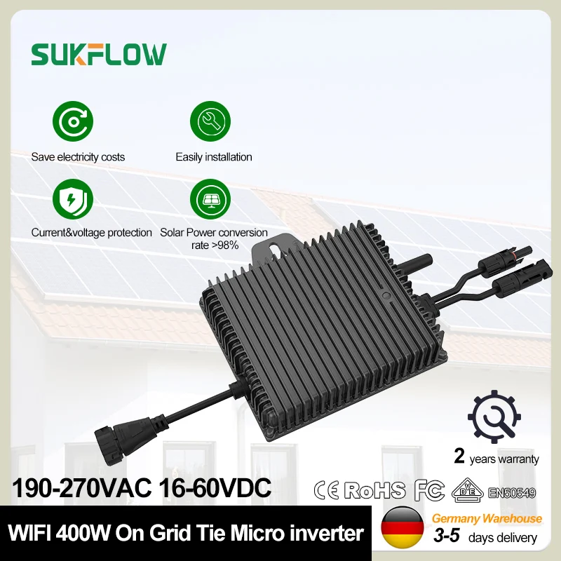 SUKFLOW Grid Tie Inverter 400 Вт 500 Вт 600 Вт Solares Inversores 16-60 В постоянного тока до 190-270 В переменного тока Чистая синусоида Микроинвертор с Wi-Fi ЕС
SUKFLOW Grid Tie Inverter 400 Вт 500 Вт 600 Вт Solares Inversores 16-60 В постоянного тока до 190-270 В переменного тока Чистая синусоида Микроинвертор с Wi-Fi ЕС