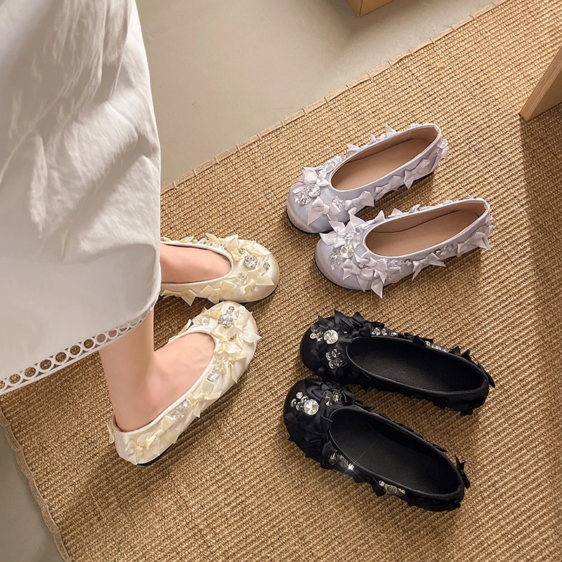 Women's Rhinestone Bow Satin Ballet Flats, Elegant Shallow Slip On Shoes Soft Sole Low Heel Loafers for Wedding Party Daily Wear
Women's Rhinestone Bow Satin Ballet Flats, Elegant Shallow Slip On Shoes Soft Sole Low Heel Loafers for Wedding Party Daily Wear
