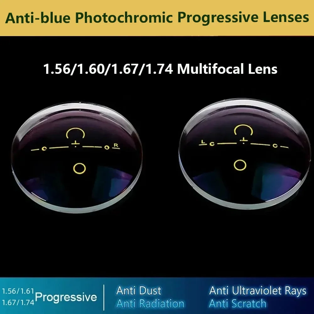 Anti-blue Multifocal Progressive Photochromic Lenses Myopia Hyperopia Optical Lenses Widest Field 1 Pair 1.56/1.61/1.67/1.74
Anti-blue Multifocal Progressive Photochromic Lenses Myopia Hyperopia Optical Lenses Widest Field 1 Pair 1.56/1.61/1.67/1.74