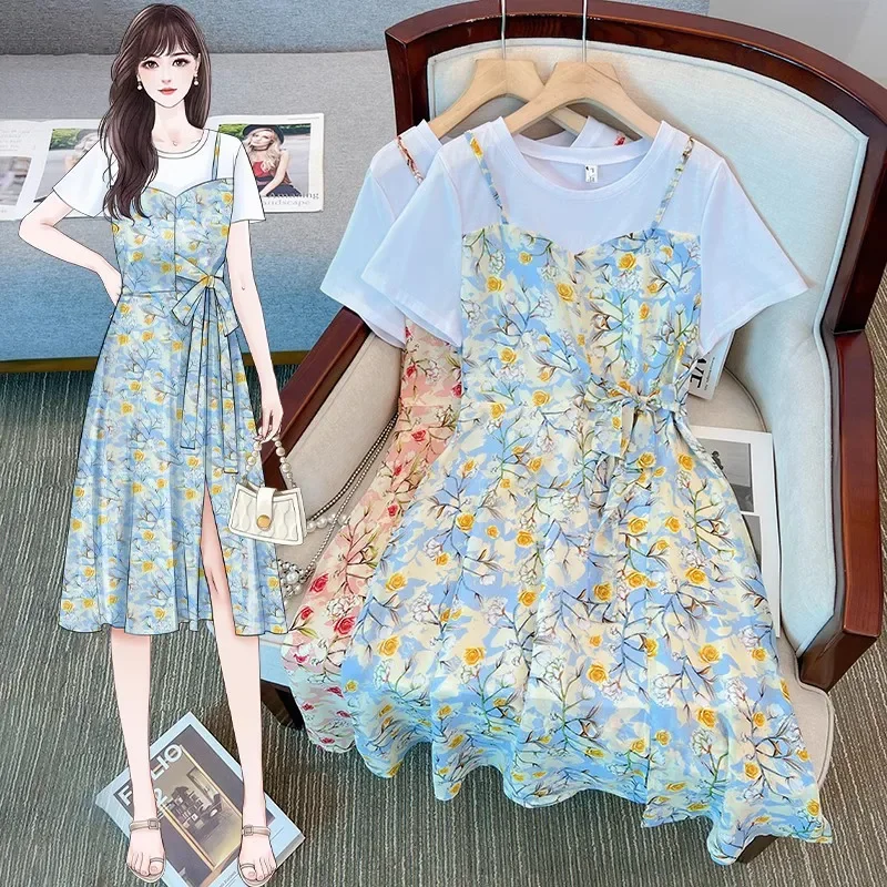 Chiffon floral fake two-piece suspender dress female 2024 early autumn new temperament fashion Joker waist slim skirt.
Chiffon floral fake two-piece suspender dress female 2024 early autumn new temperament fashion Joker waist slim skirt.