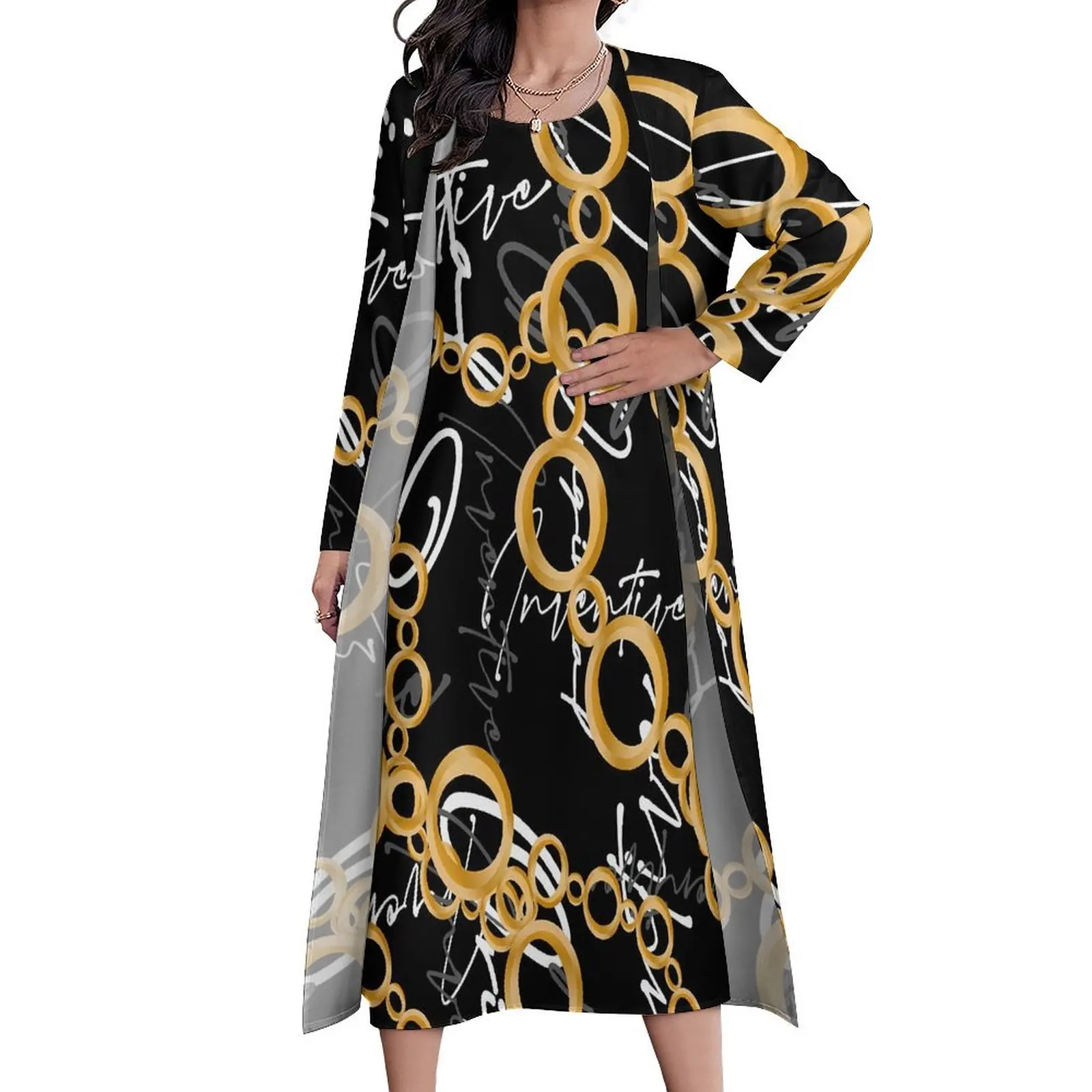 Gold Chains Dress Letter Print Sexy Maxi Dress Long Sleeve Design Casual Long Dresses Aesthetic Oversized Vestido
Gold Chains Dress Letter Print Sexy Maxi Dress Long Sleeve Design Casual Long Dresses Aesthetic Oversized Vestido