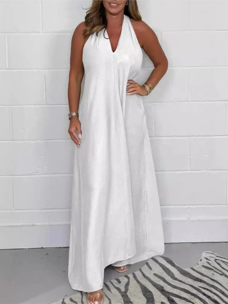 2025 Summer Elegant Women Solid Color Dresses Sexy Deep V-neck T-shaped Vestidos Fashion Sleeveless Beach Loose Long Maxi Dress
2025 Summer Elegant Women Solid Color Dresses Sexy Deep V-neck T-shaped Vestidos Fashion Sleeveless Beach Loose Long Maxi Dress