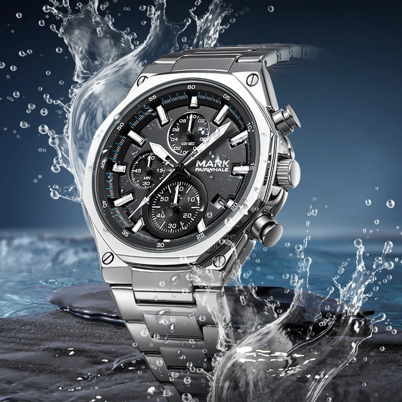 MARK FAIRWHALE Men's Quartz Chronograph Watch Metal Case Stainless Steel Strap High-Transparency Coated Glass Stylish Wristwatch
MARK FAIRWHALE Men's Quartz Chronograph Watch Metal Case Stainless Steel Strap High-Transparency Coated Glass Stylish Wristwatch