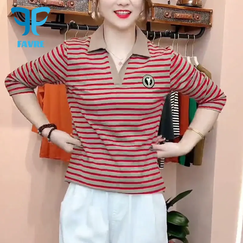 FAVRE Casual Classic Stripe T-shirts Women Tee 2022 Autumn Korean Fashion Polo Shirts Long Sleeve Slim Fit Pullover Tops
FAVRE Casual Classic Stripe T-shirts Women Tee 2022 Autumn Korean Fashion Polo Shirts Long Sleeve Slim Fit Pullover Tops