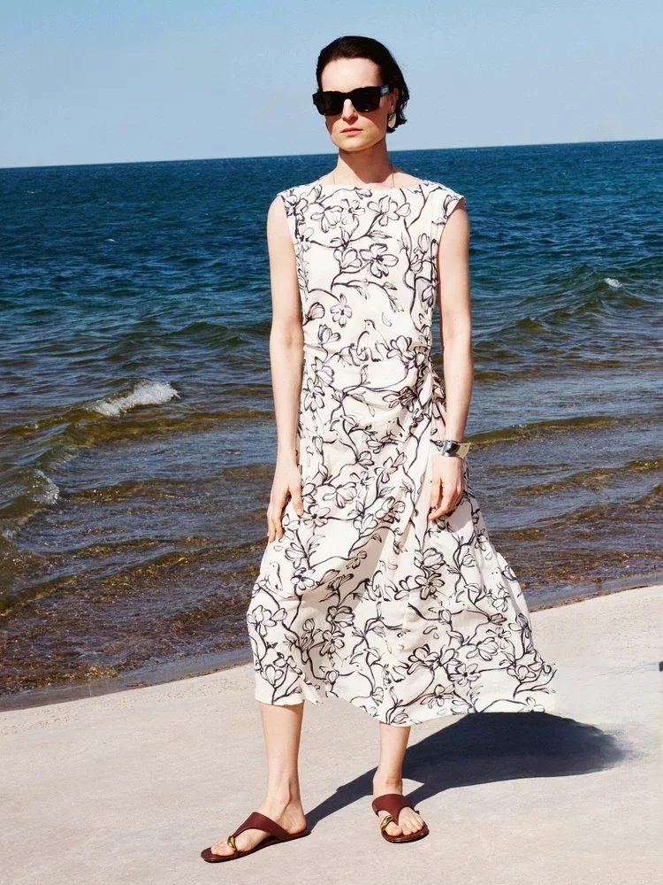 Edition Women's Summer New Cold Sensation Pleated Waist Cinching Lin Dress EBD2DRST03 Long Sleeveless Print Gown for Vacation
Edition Women's Summer New Cold Sensation Pleated Waist Cinching Lin Dress EBD2DRST03 Long Sleeveless Print Gown for Vacation