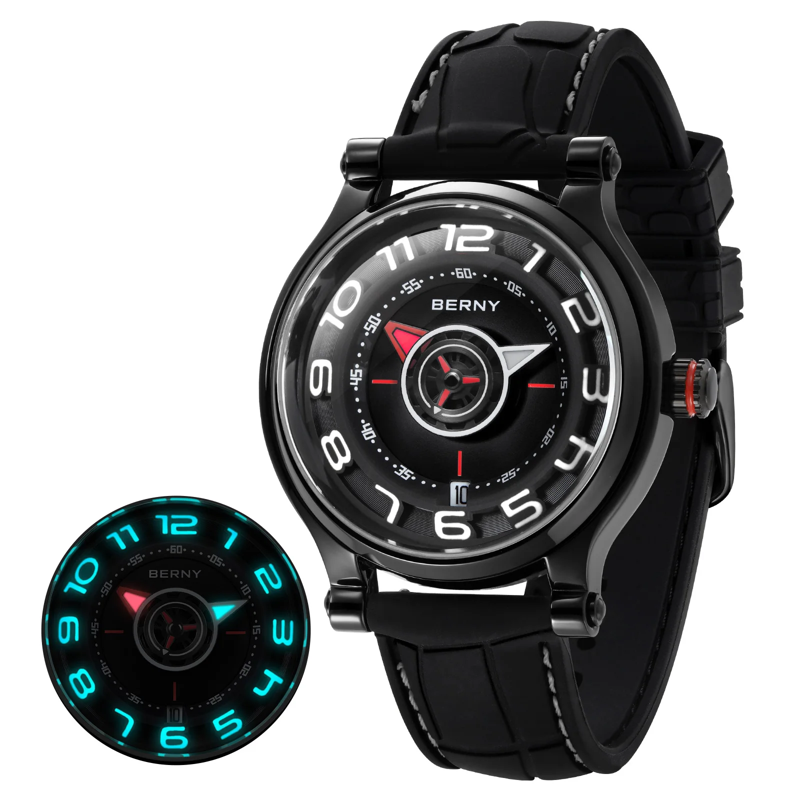 BERNY Автоматические мужские часы с сапфировым стеклом AR, увеличительная линза Miyota 8215, супер светящийся компас, циферблат с шиной, черные мужские часы
BERNY Автоматические мужские часы с сапфировым стеклом AR, увеличительная линза Miyota 8215, супер светящийся компас, циферблат с шиной, черные мужские часы