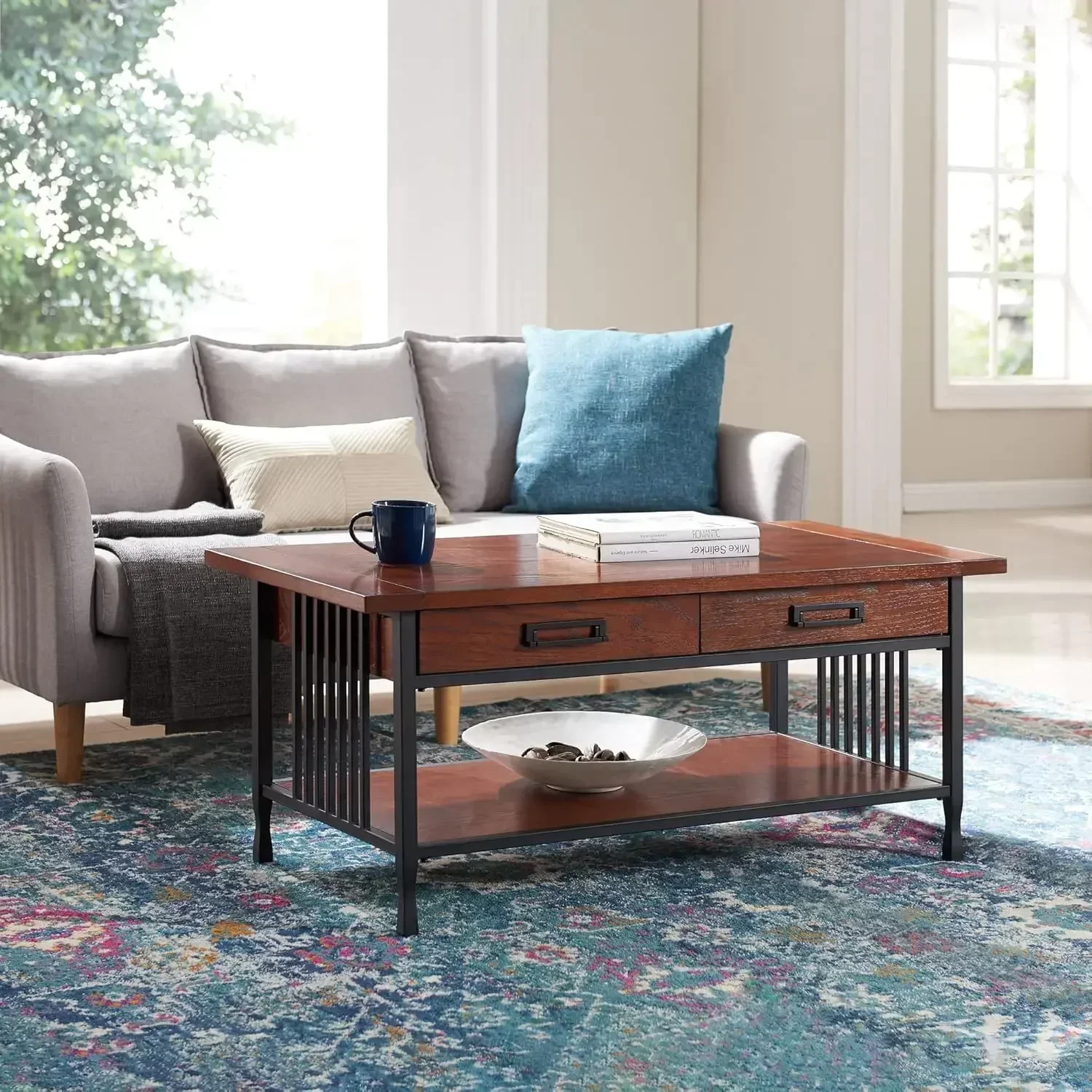 (XMSJ-Hot)11204 Журнальный столик Ironcraft с двумя ящиками и полкой, в деревенском стиле, цвет дуб Мишен и черный
(XMSJ-Hot)11204 Журнальный столик Ironcraft с двумя ящиками и полкой, в деревенском стиле, цвет дуб Мишен и черный