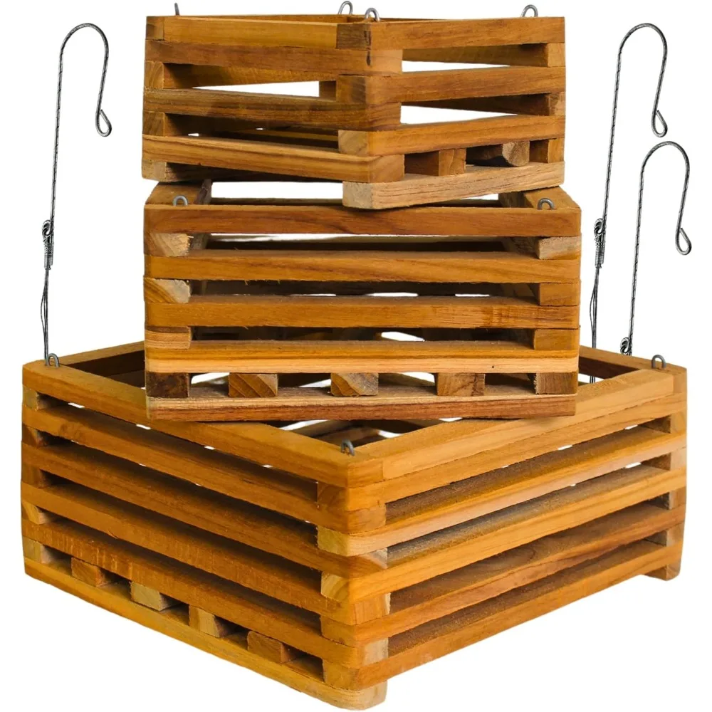 3-Piece Teak Wood Hanging Baskets Set for Orchids and Ferns, 10/8/6 Inch Sizes, Outdoor Use
3-Piece Teak Wood Hanging Baskets Set for Orchids and Ferns, 10/8/6 Inch Sizes, Outdoor Use