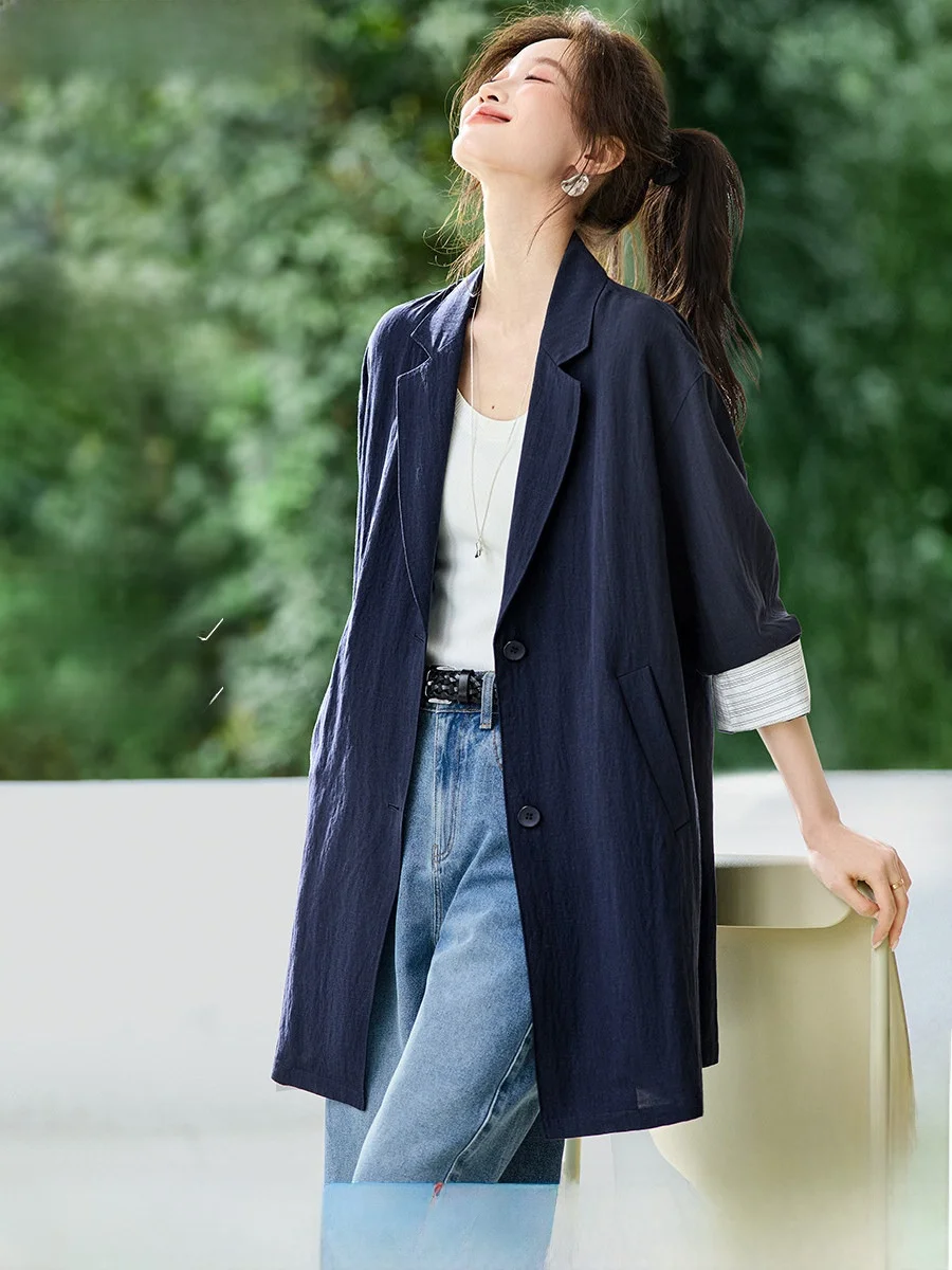 Mehai Ladies' Linen Oversized Coat Spring Commute Sle Suit Collar Breathable Seven Sve High Waist Single Button
Mehai Ladies' Linen Oversized Coat Spring Commute Sle Suit Collar Breathable Seven Sve High Waist Single Button