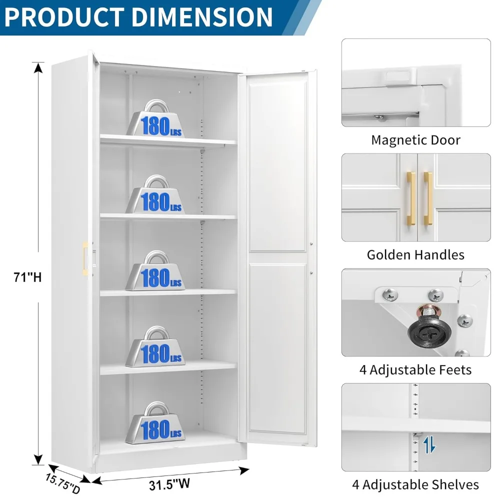 71" Kitchen Pantry Storage Cabinet,White Tall Storage Cabinet with Doors and 4 Shelves,Metal Food Pantry Cabinets, Customized
71" Kitchen Pantry Storage Cabinet,White Tall Storage Cabinet with Doors and 4 Shelves,Metal Food Pantry Cabinets, Customized