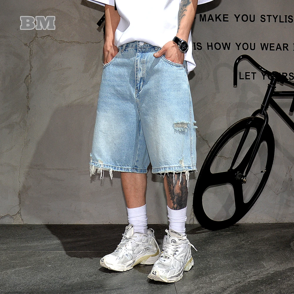 Summer Streetwear Ripped Denim Shorts Men Washed 5 Inch Loose Fit Straight Leg Hip Hop Jeans Male Korean Premium Quality Trendy
Summer Streetwear Ripped Denim Shorts Men Washed 5 Inch Loose Fit Straight Leg Hip Hop Jeans Male Korean Premium Quality Trendy