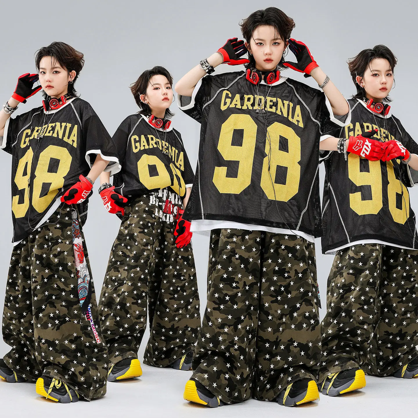 Kid Kpop Hip Hop Clothing Black Mesh Jersey T Shirt Camo Stars Print Wide Leg Pants for Girl Boy Street Dance Costumes Clothes
Kid Kpop Hip Hop Clothing Black Mesh Jersey T Shirt Camo Stars Print Wide Leg Pants for Girl Boy Street Dance Costumes Clothes