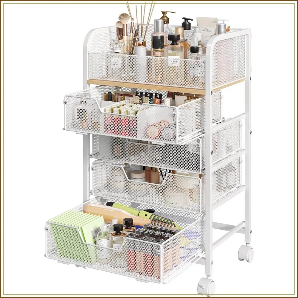 Large Floor Makeup Cart with 4 Drawers, Rolling Skincare Organizer for Cosmetics, Perfume, Nail Polish, White
Large Floor Makeup Cart with 4 Drawers, Rolling Skincare Organizer for Cosmetics, Perfume, Nail Polish, White