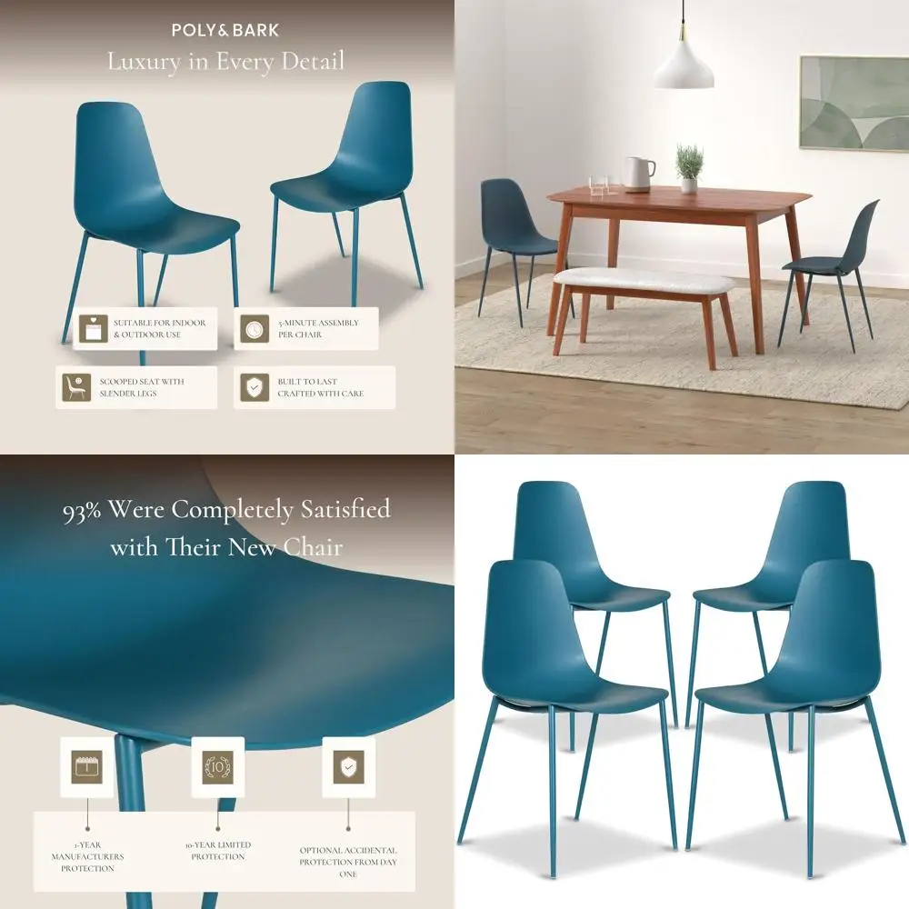 Набор из 4 пластиковых обеденных стульев цвета океанской бирюзы с металлическими ножками — для использования в помещении и на улице, простая сборка
Набор из 4 пластиковых обеденных стульев цвета океанской бирюзы с металлическими ножками — для использования в помещении и на улице, простая сборка