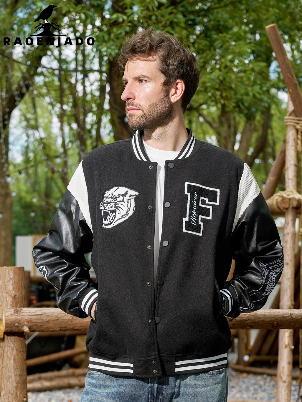 Men's Casual Baseball Jacket Racing Bomber Coat Retro Varsity Streetswear Outerwear with Fine Embroidery and Faux Leather Sleeve
Men's Casual Baseball Jacket Racing Bomber Coat Retro Varsity Streetswear Outerwear with Fine Embroidery and Faux Leather Sleeve