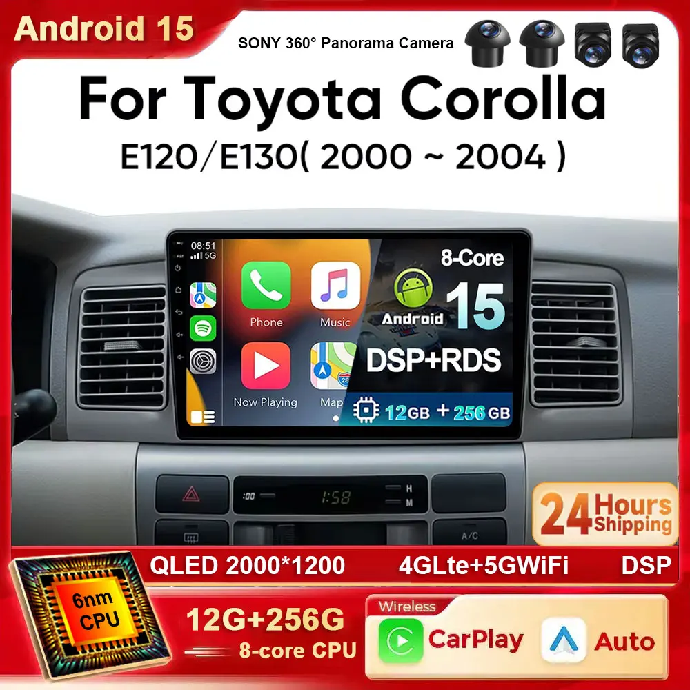 Автомобильный радиоприемник Android 15 для Toyota Corolla E120 2001 2002 2003 2004, стерео мультимедийный видеоплеер, GPS, беспроводной головное устройство Carplay
Автомобильный радиоприемник Android 15 для Toyota Corolla E120 2001 2002 2003 2004, стерео мультимедийный видеоплеер, GPS, беспроводной головное устройство Carplay