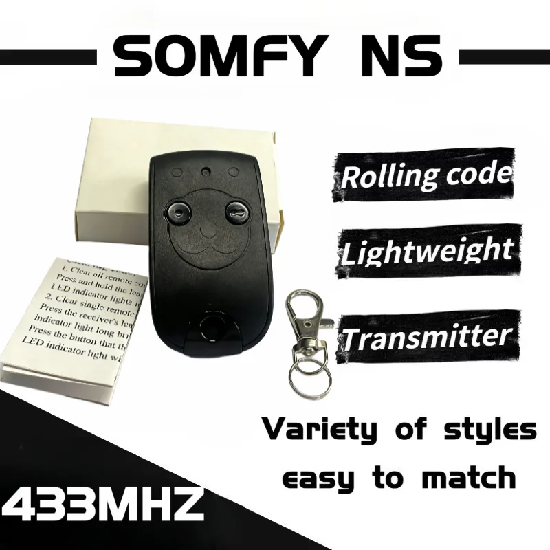 SOMFY NS 2 RTS 433.92MHz garage door remote, compatible with SOMFY Keygo 2RTS / 4RTS / NS 4 RTS opener transmitters
SOMFY NS 2 RTS 433.92MHz garage door remote, compatible with SOMFY Keygo 2RTS / 4RTS / NS 4 RTS opener transmitters
