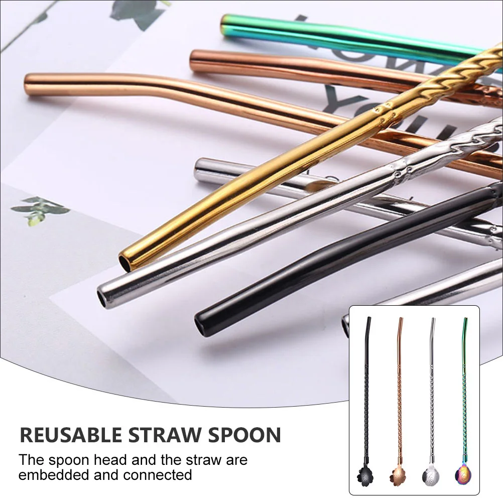 4Pcs Stainless Steel Multipurpose Straw Spoons Reusable Drinking Straws for Home Cafe Bar Party Rust Resistant 
4Pcs Stainless Steel Multipurpose Straw Spoons Reusable Drinking Straws for Home Cafe Bar Party Rust Resistant