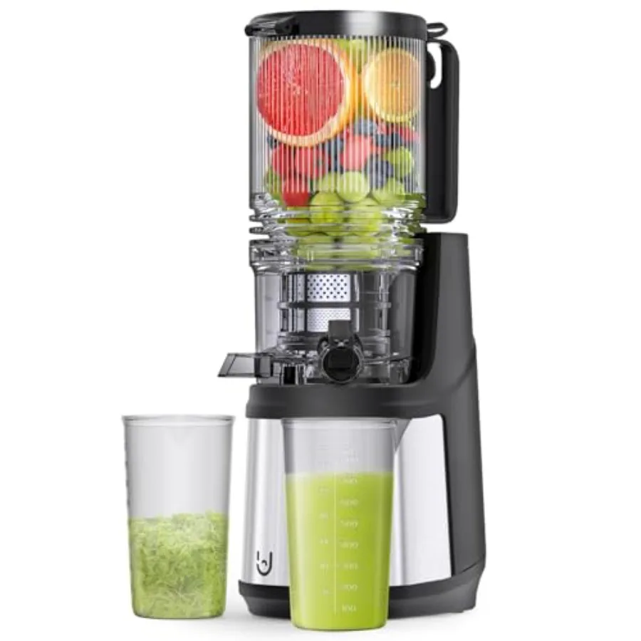 Masticating juicer for home kitchen use, stainless steel body, silver color, 350W slow cold press with 5.8-inch feed chute for
Masticating juicer for home kitchen use, stainless steel body, silver color, 350W slow cold press with 5.8-inch feed chute for