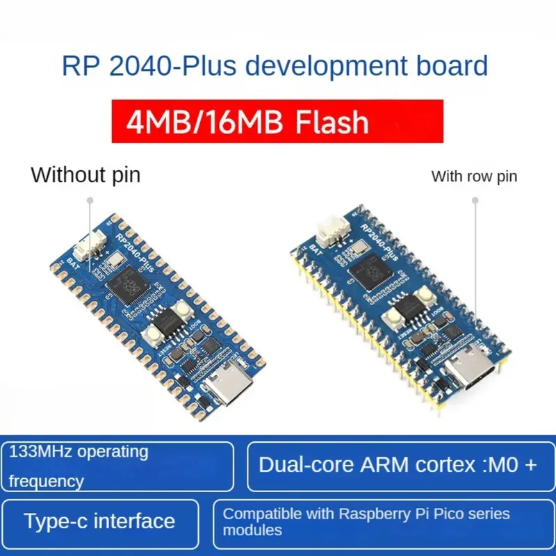 Двухъядерный процессор макетной платы RP2040 Plus, совместимый с Raspberry Pi Pico
Двухъядерный процессор макетной платы RP2040 Plus, совместимый с Raspberry Pi Pico
