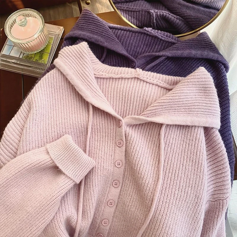 Sweet Hooded Sweatshirt Knitted Cardigans Women's Casual Loose Short Knit Sweater Jacket Tops Single Breasted Cardigan Coat
Sweet Hooded Sweatshirt Knitted Cardigans Women's Casual Loose Short Knit Sweater Jacket Tops Single Breasted Cardigan Coat