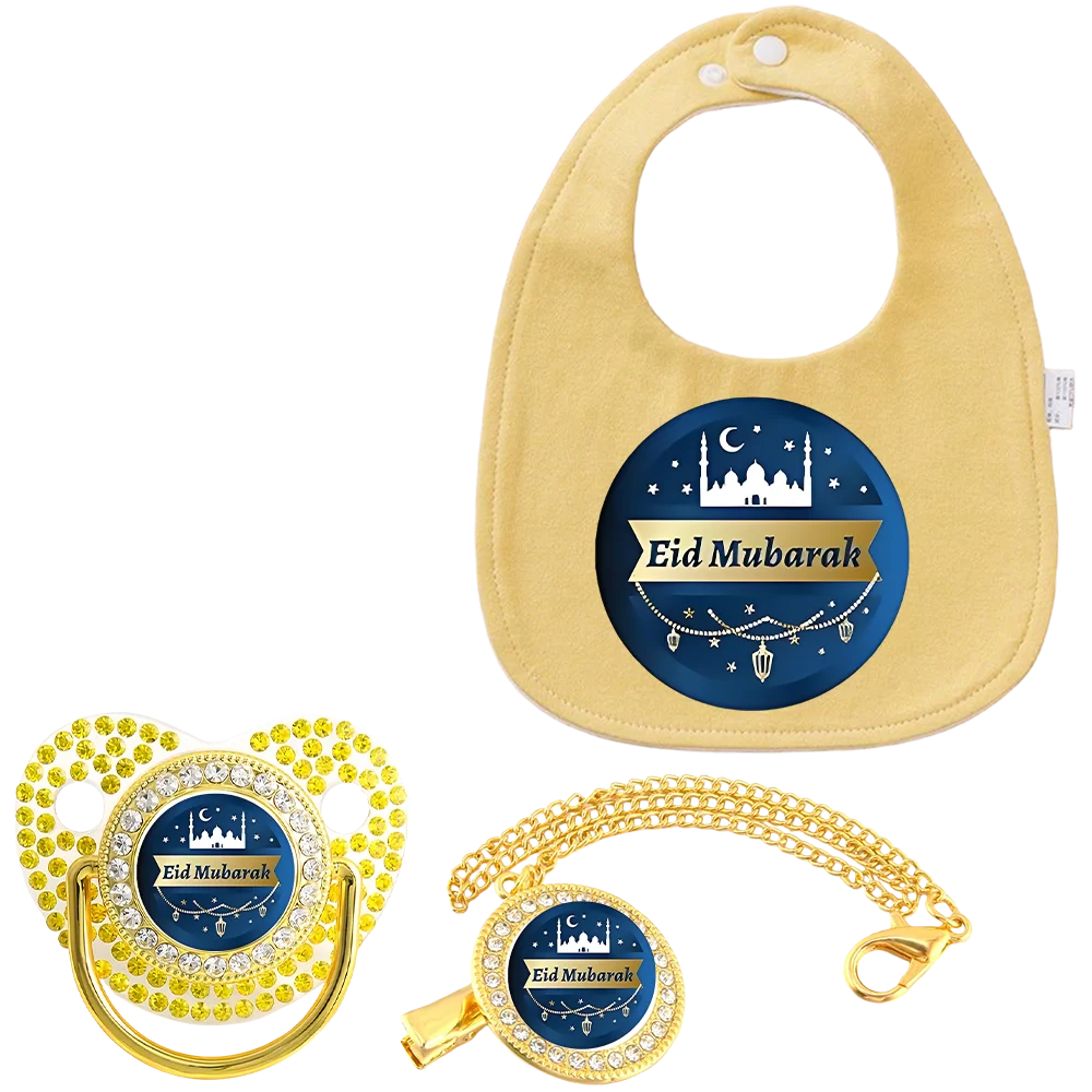 Высококачественная блестящая мусульманская соска-пустышка для младенцев с соответствующим слюнявчиком
Высококачественная блестящая мусульманская соска-пустышка для младенцев с соответствующим слюнявчиком