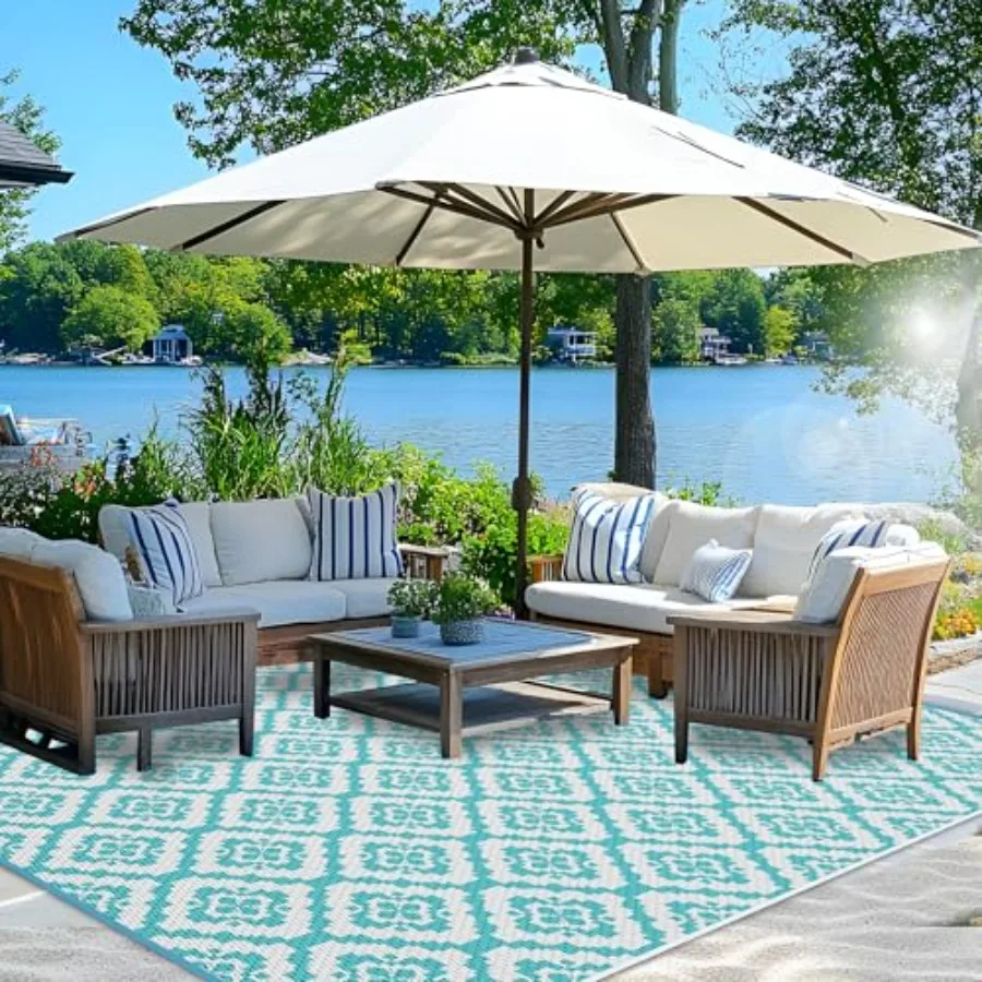 Outdoor Rugs 8x10 ft Patio Waterproof Plastic Straw Reversible Area Rug for RV Camping Balcony Beach Picnic Porch Brick Teal Wh
Outdoor Rugs 8x10 ft Patio Waterproof Plastic Straw Reversible Area Rug for RV Camping Balcony Beach Picnic Porch Brick Teal Wh