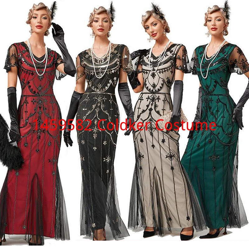 Women 1920s Vintage Great Gatsby Dress V-Neck Short Sleeve Beaded Sequin Maxi Dress Art Deco Flapper Mesh Long Dress for Party
Women 1920s Vintage Great Gatsby Dress V-Neck Short Sleeve Beaded Sequin Maxi Dress Art Deco Flapper Mesh Long Dress for Party