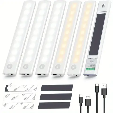 Under Cabinet Lights 1/3/5/6pcs, Motion Sensor Rechargeable  Battery Operated 2 Colors LED Light  for  Closet, Kitchen, Bathroom