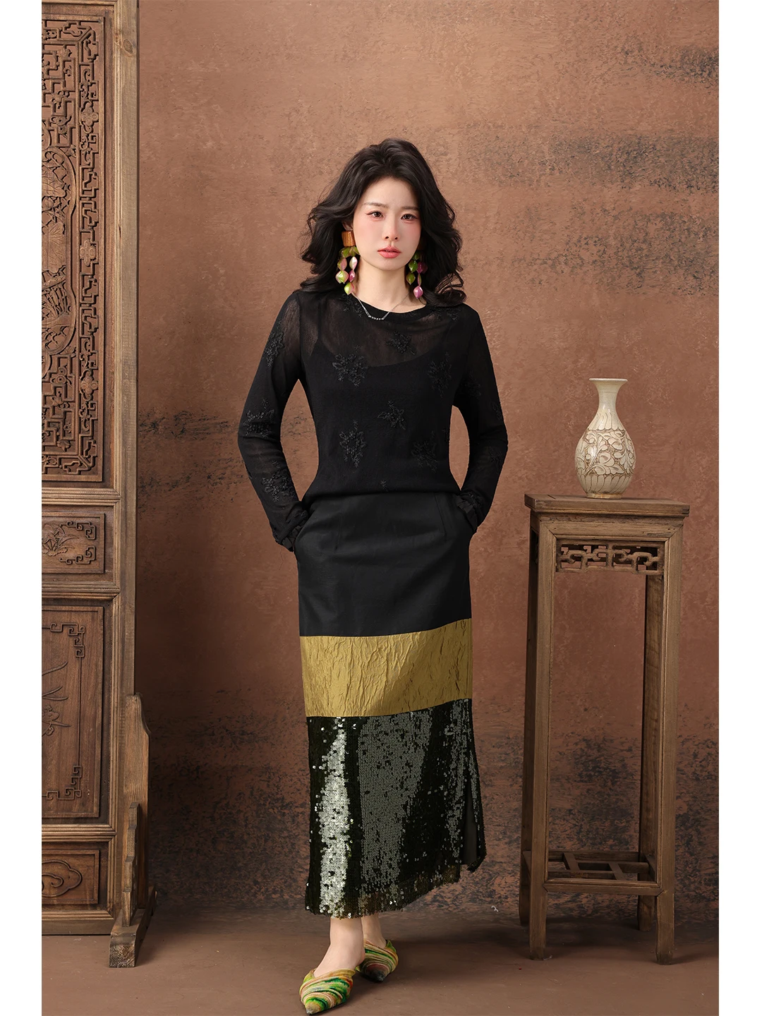 iny Sequin Acetate Linen Splicing Skirt High Waist O pe Skirt Women's Faion Spring Autumn Seasonal Clothing
iny Sequin Acetate Linen Splicing Skirt High Waist O pe Skirt Women's Faion Spring Autumn Seasonal Clothing